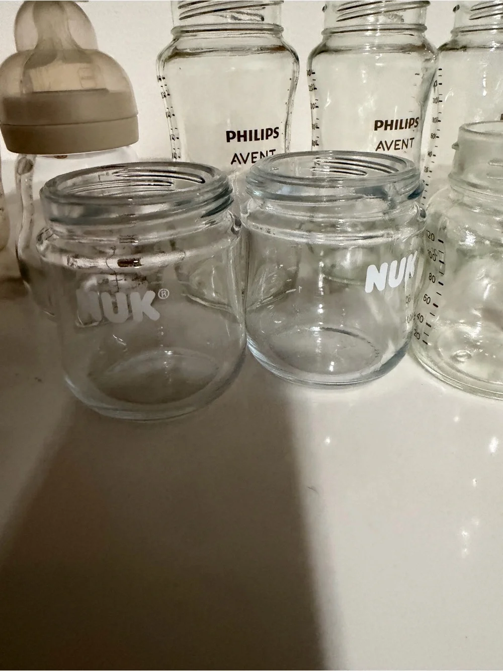 Glass baby bottles Philips Avent, Nuk, and Mam